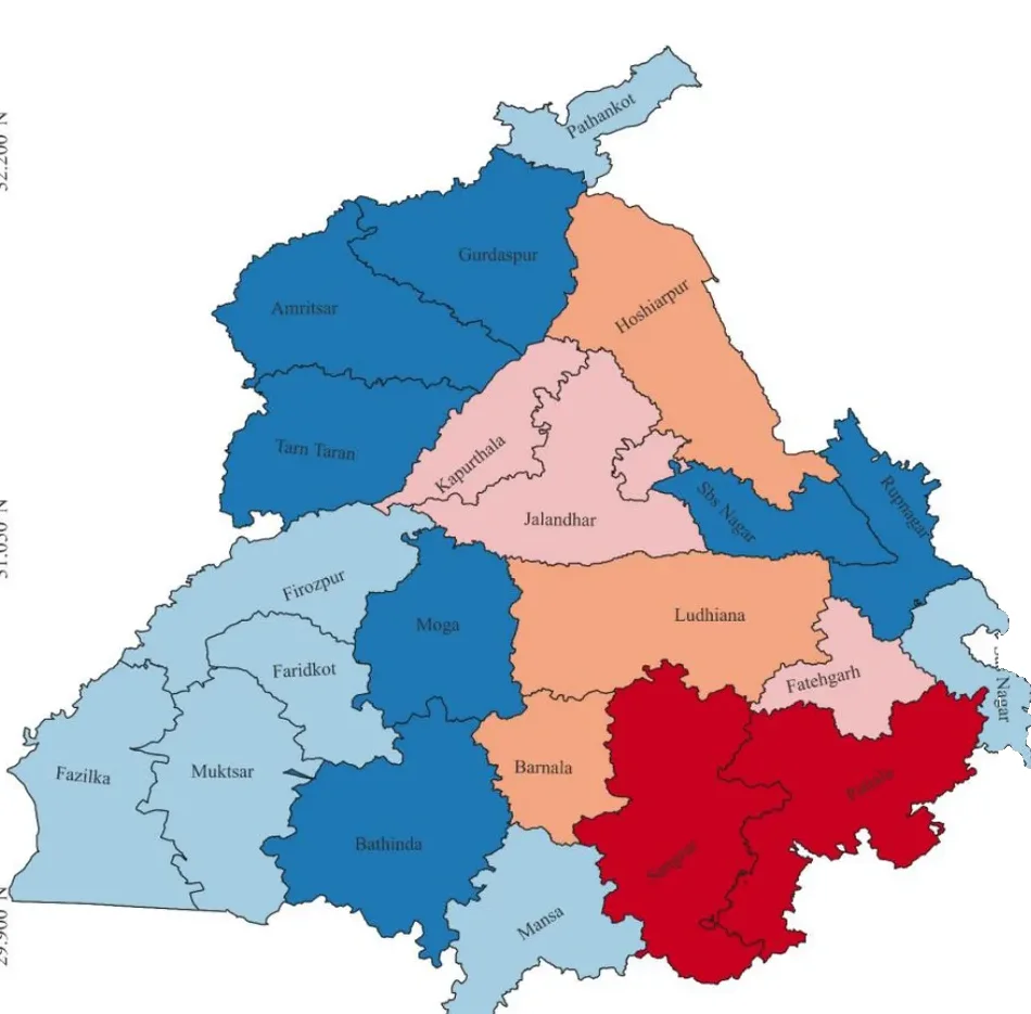 Punjab groundwater table by district, 2000 to 2010